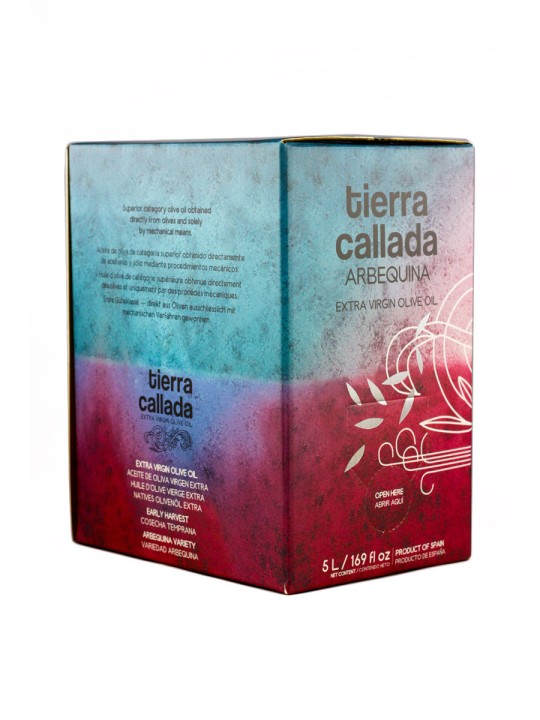 Tierra Callada Sweet and kind profile, suitable for all audiencesMild, fruity and elegant extra virgin olive oil - Arbequina variety Healthiest substitution instead butter in baking recipes, ads a hint of banana and apple Ideal on subtle and delicate recipes: dressing fish, elaborating a mayonnaise, soft cheeses, etc. Cold extraction and harvested in November from half green half ripe olives Bag in box: best format to preserve the aromas and properties of the olive oil 