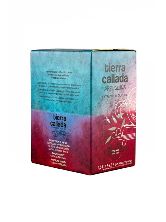 Tierra Callada Sweet and kind profile, suitable for all audiencesMild, fruity and elegant extra virgin olive oil - Arbequina variety Healthiest substitution instead butter in baking recipes, ads a hint of banana and apple Ideal on subtle and delicate recipes: dressing fish, elaborating a mayonnaise, soft cheeses, etc.Cold extraction and harvested in November from half green half ripe olivesBag in box: best format to preserve the aromas and properties of the olive oil