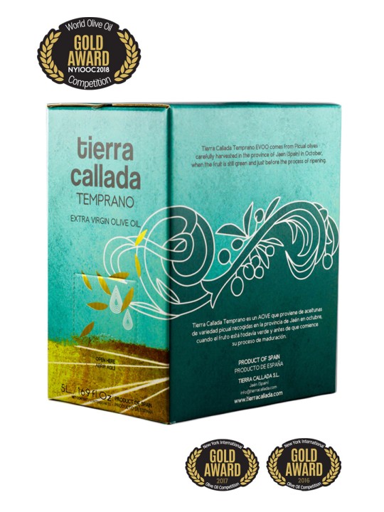 Tierra Callada Strong personality for an outstanding oilIntense, robust and complex extra virgin olive oil - Picual variety Healthy properties: high polyphenol (antioxidant) and oleocanthal (anti-inflammatory) content, plus 80% monounsaturated fats Perfect for dressing recipes with just a few ingredients. Amazing finishing warm dishes: pasta, meat, vegetables... Cold extraction and harvested in October from green olives Bag in box: best format to preserve the aromas and properties of the olive oil 